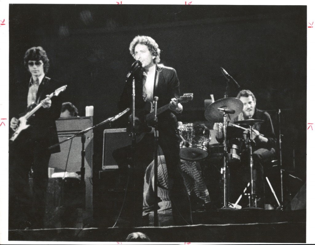 My grainy picture of Bob Dylan and The Band, 1974 | bradwarthen.com